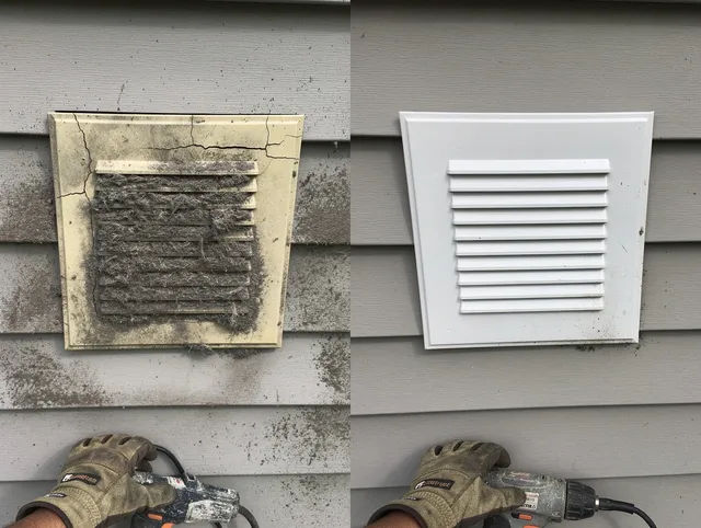 West Hollywood Dryer Vent Cleaning technician installing high-quality dryer vent cover at a residential property in West Hollywood