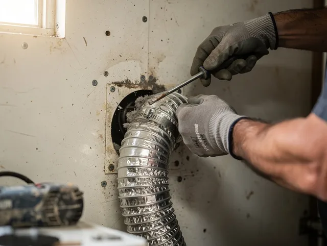 West Hollywood Dryer Vent Cleaning technician performing precise dryer vent hose installation in West Hollywood